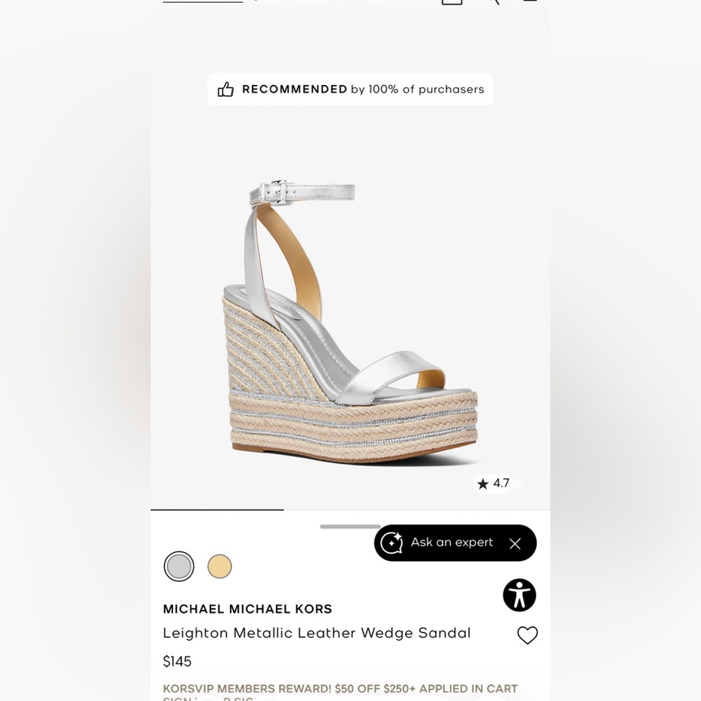 MICHAEL Micheal Kors Leighton Metallic Leather Wedge Sandal